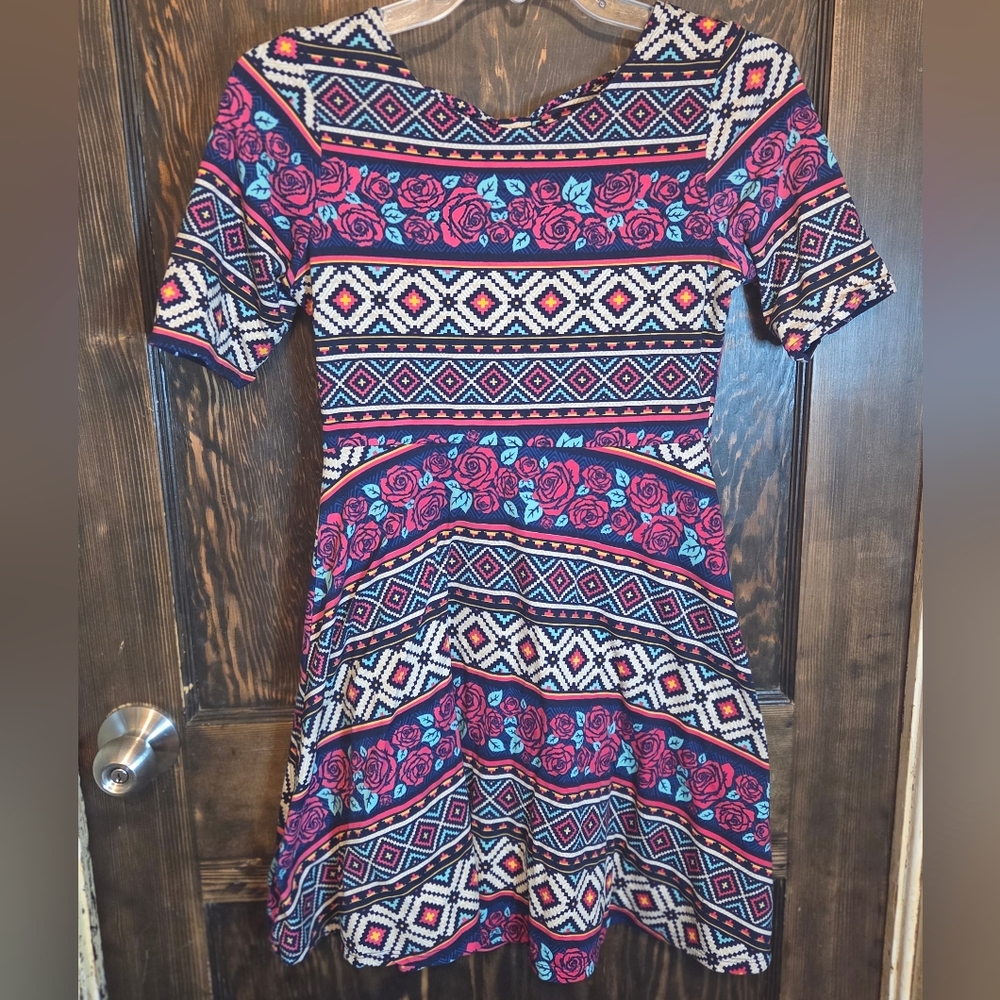 Emily West Reversible Vibrant Floral Geometric & Stars Mini Dress